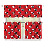 Red French Bulldog Pattern Print 3 Piece Kitchen Curtains