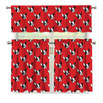 Red French Bulldog Pattern Print 3 Piece Kitchen Curtains