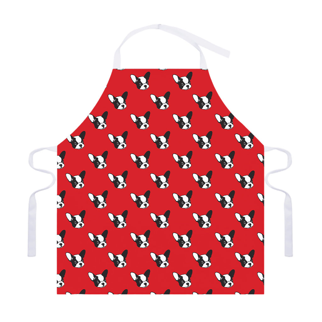 Red French Bulldog Pattern Print Adjustable Apron