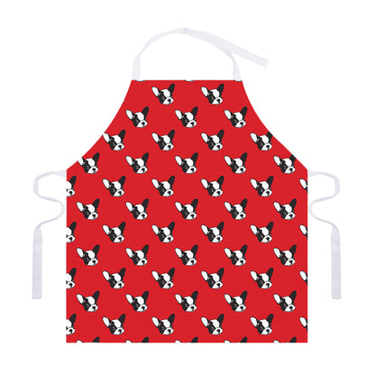 Red French Bulldog Pattern Print Adjustable Apron