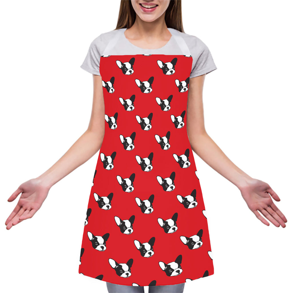 Red French Bulldog Pattern Print Adjustable Apron