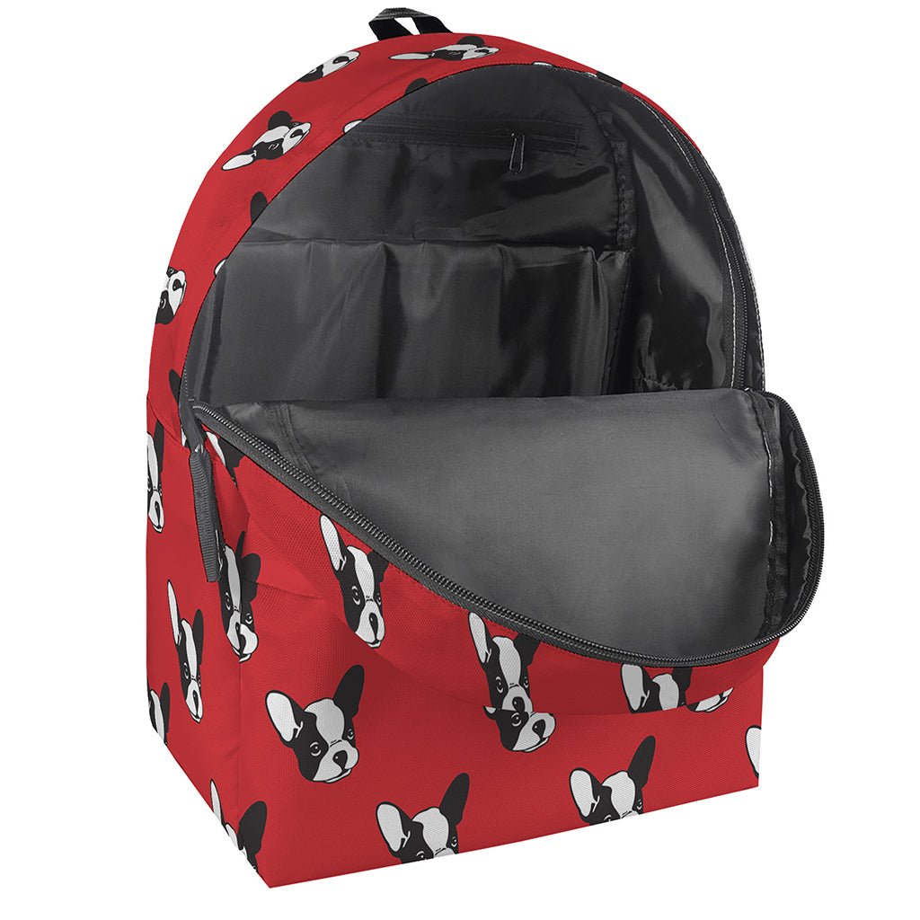 Red French Bulldog Pattern Print Backpack