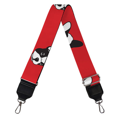 Red French Bulldog Pattern Print Bag Strap