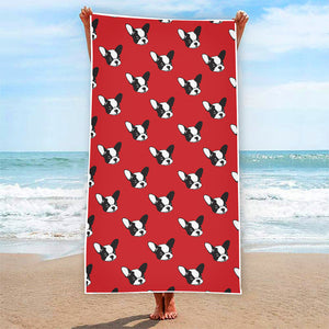 Red French Bulldog Pattern Print Beach Towel