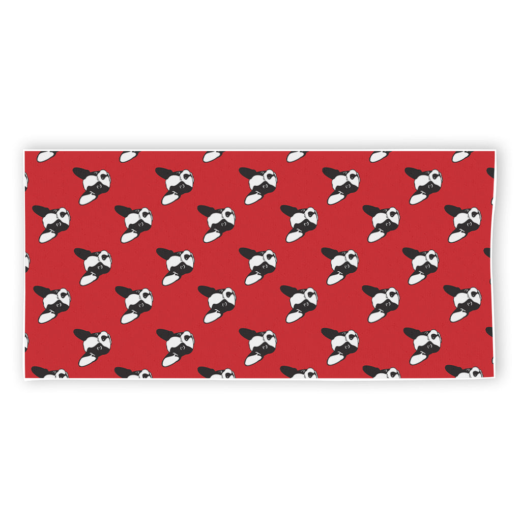 Red French Bulldog Pattern Print Beach Towel