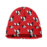 Red French Bulldog Pattern Print Beanie