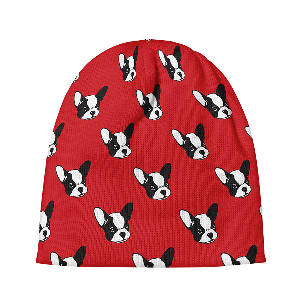 Red French Bulldog Pattern Print Beanie