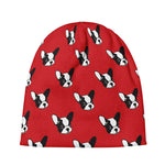Red French Bulldog Pattern Print Beanie