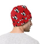 Red French Bulldog Pattern Print Beanie