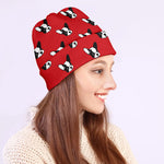 Red French Bulldog Pattern Print Beanie