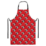 Red French Bulldog Pattern Print Bib Apron With Pocket
