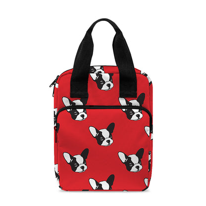 Red French Bulldog Pattern Print Bible Tote Bag