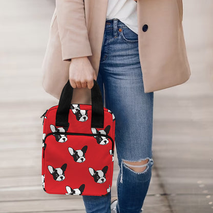 Red French Bulldog Pattern Print Bible Tote Bag