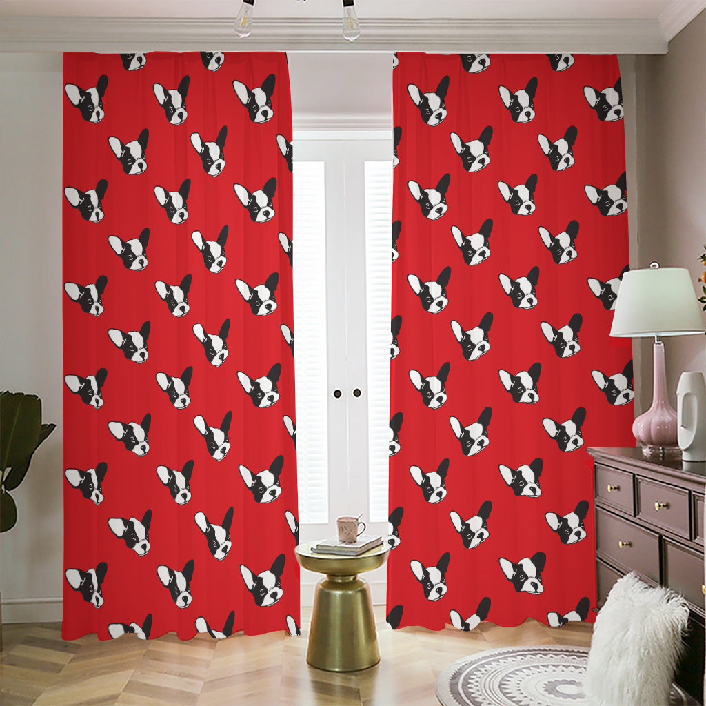 Red French Bulldog Pattern Print Blackout Pencil Pleat Curtains