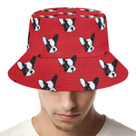 Red French Bulldog Pattern Print Bucket Hat