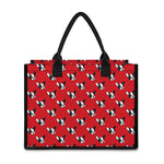 Red French Bulldog Pattern Print Canvas Tote Bag