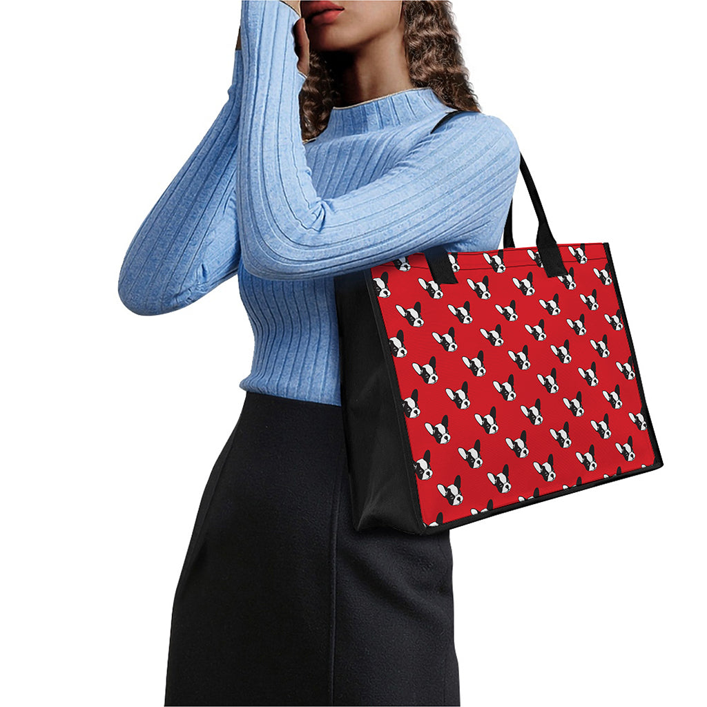 Red French Bulldog Pattern Print Canvas Tote Bag