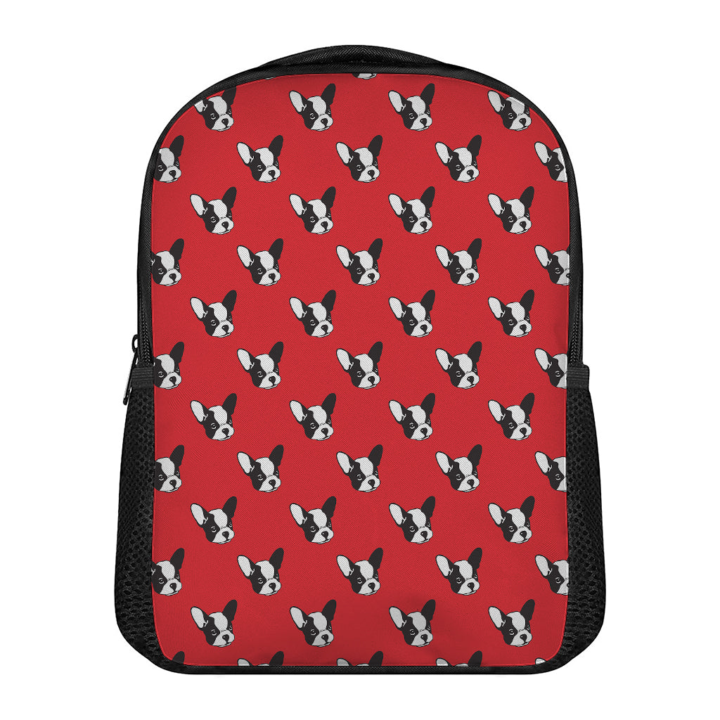 Red French Bulldog Pattern Print Casual Backpack