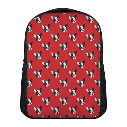 Red French Bulldog Pattern Print Casual Backpack