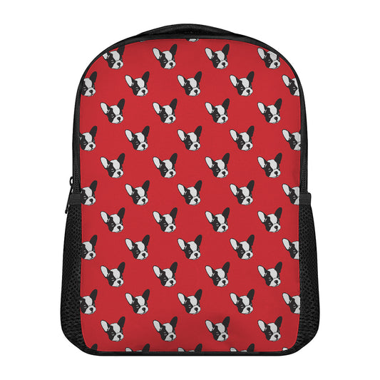 Red French Bulldog Pattern Print Casual Backpack
