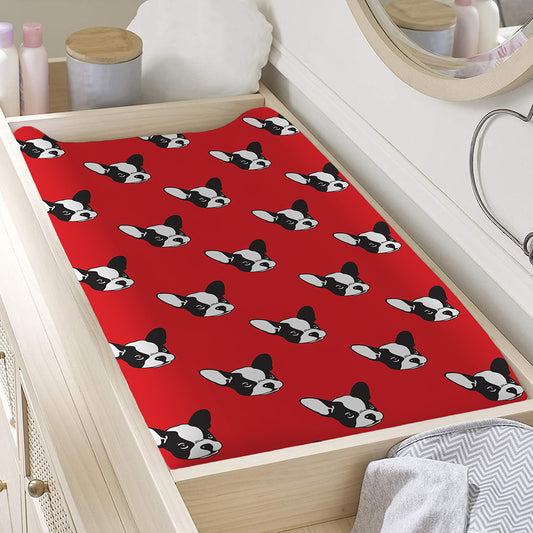Red French Bulldog Pattern Print Changing Pad Cover