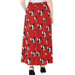 Red French Bulldog Pattern Print Chiffon Maxi Skirt