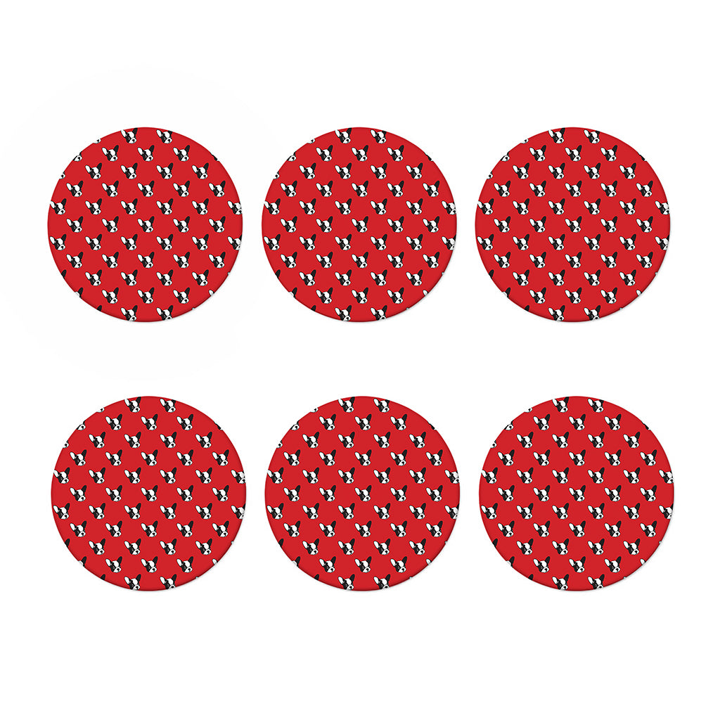 Red French Bulldog Pattern Print Coaster Set