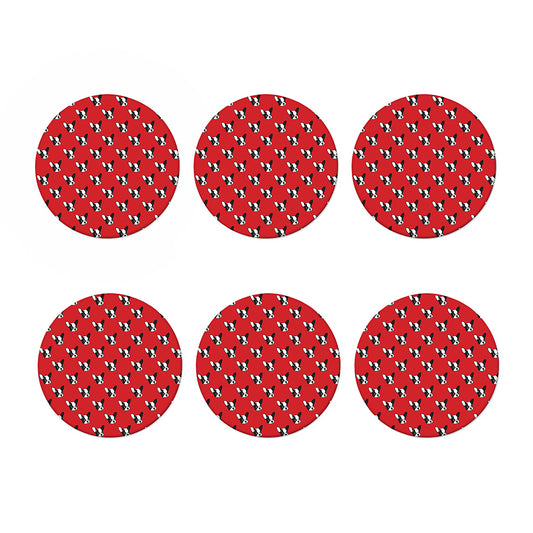 Red French Bulldog Pattern Print Coaster Set