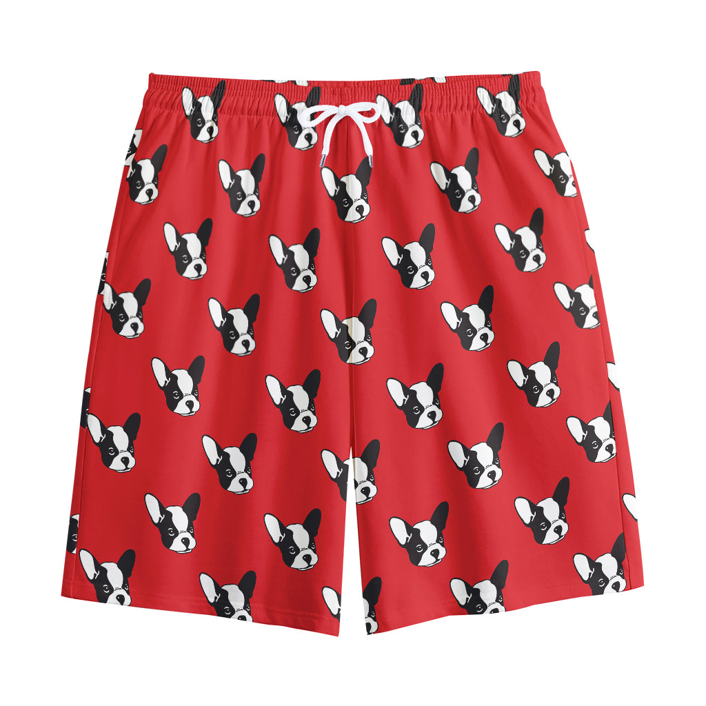 Red French Bulldog Pattern Print Cotton Shorts