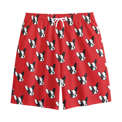 Red French Bulldog Pattern Print Cotton Shorts