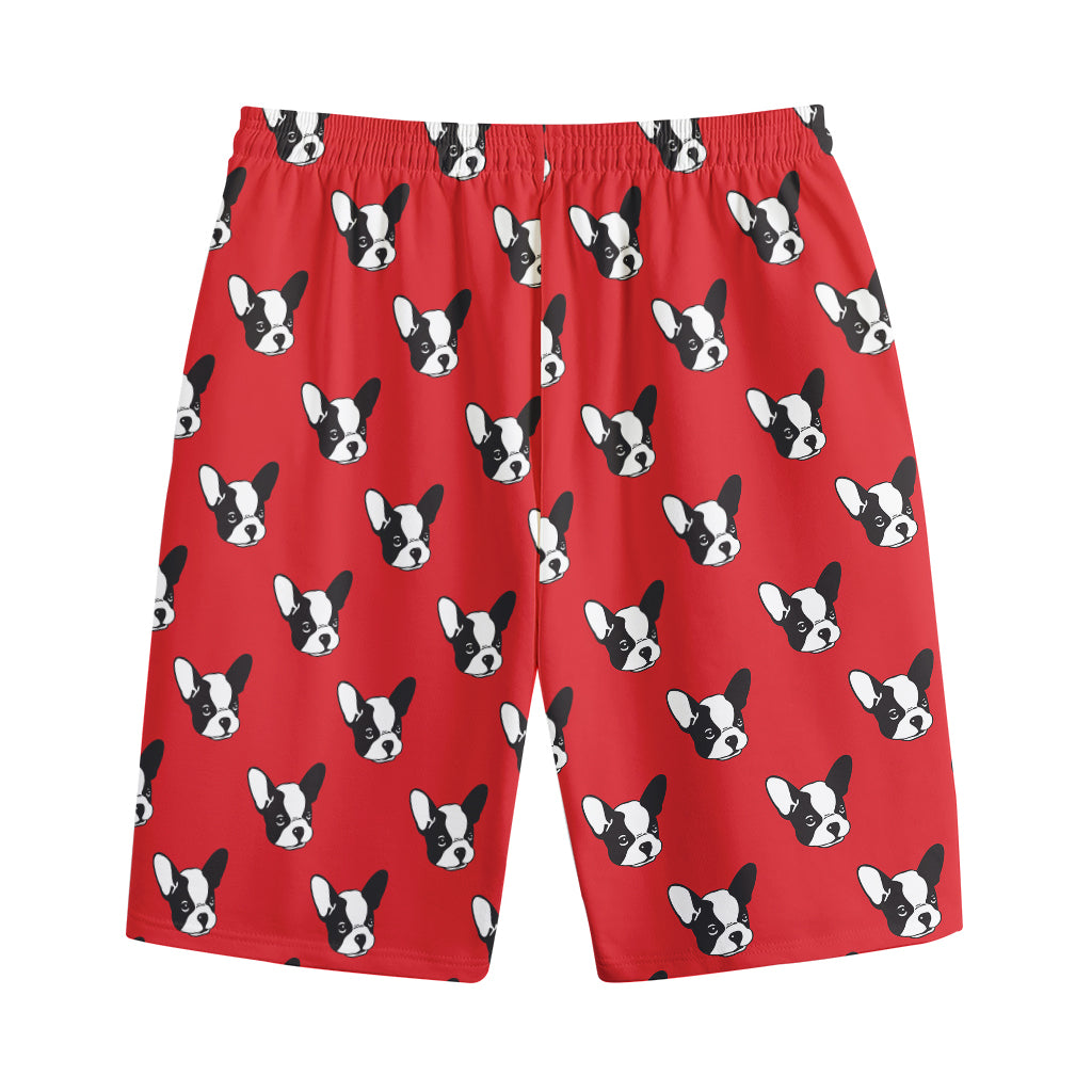Red French Bulldog Pattern Print Cotton Shorts