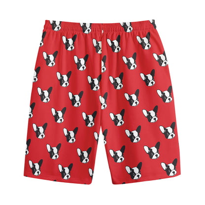 Red French Bulldog Pattern Print Cotton Shorts