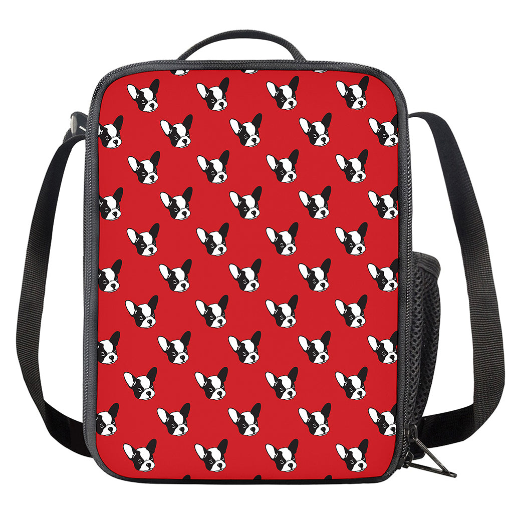 Red French Bulldog Pattern Print Crossbody Lunch Bag