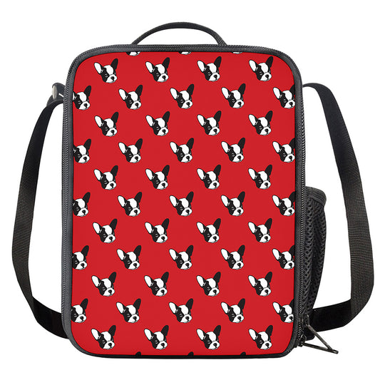 Red French Bulldog Pattern Print Crossbody Lunch Bag