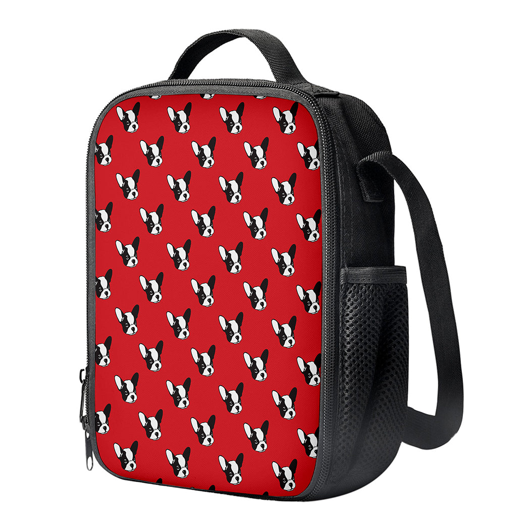 Red French Bulldog Pattern Print Crossbody Lunch Bag