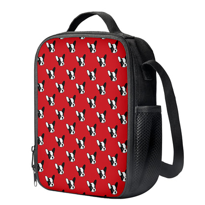 Red French Bulldog Pattern Print Crossbody Lunch Bag