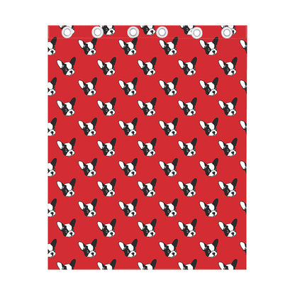 Red French Bulldog Pattern Print Curtain