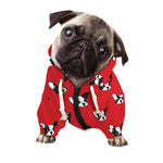Red French Bulldog Pattern Print Dog Zip Up Hoodie