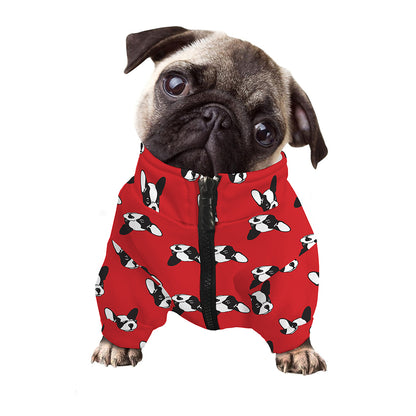 Red French Bulldog Pattern Print Dog Zip Up Jacket