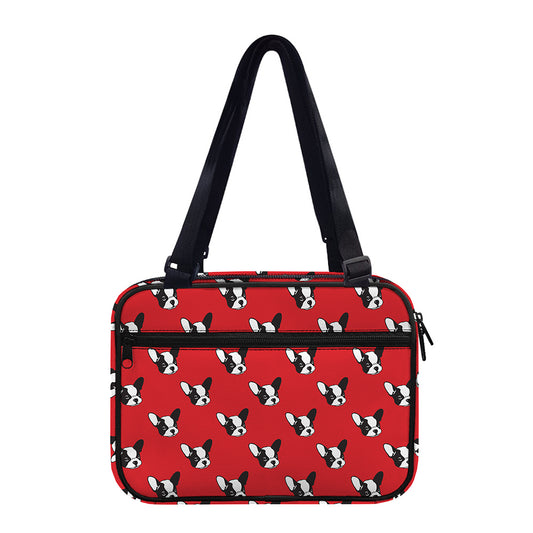 Red French Bulldog Pattern Print Double Strap Bible Bag
