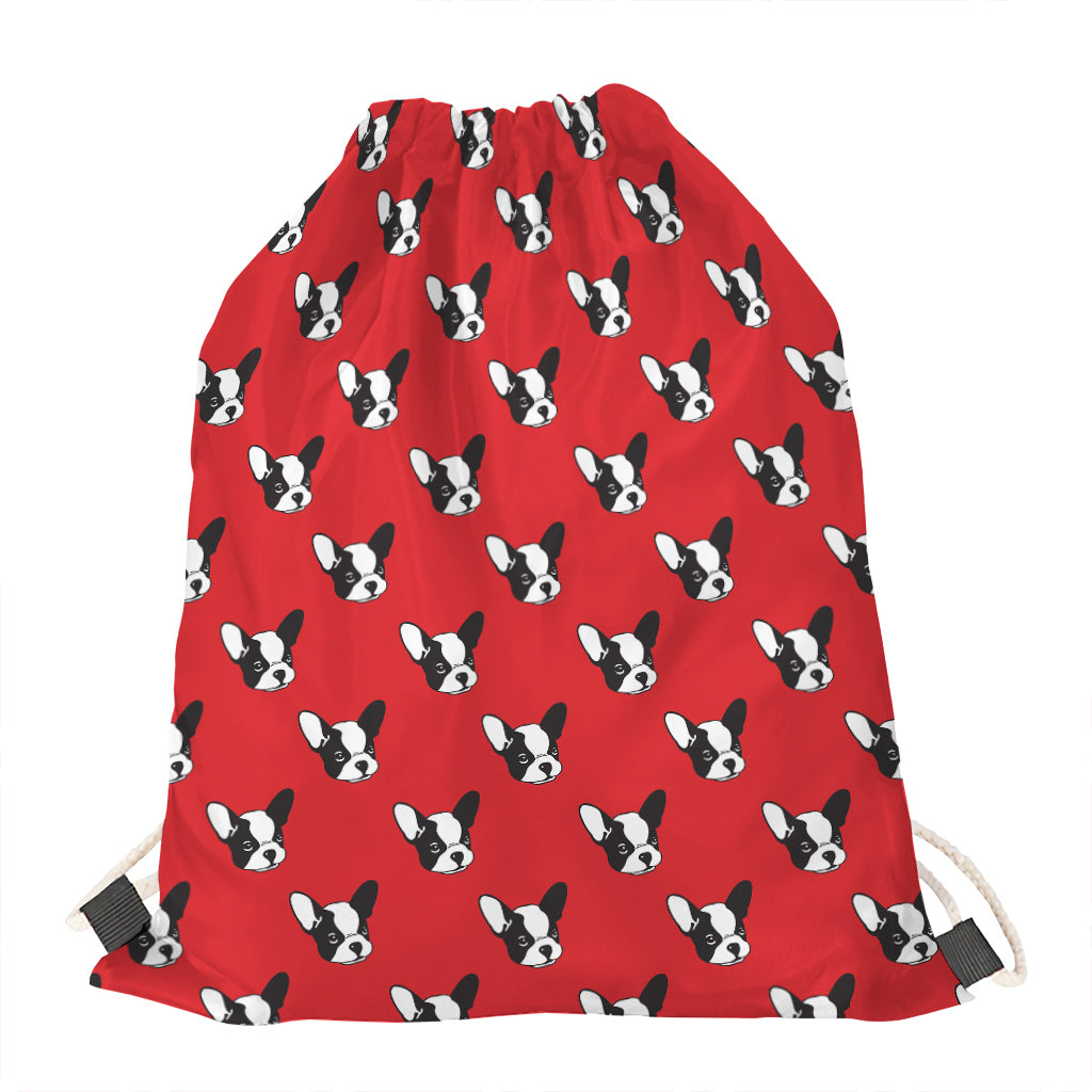 Red French Bulldog Pattern Print Drawstring Bag