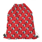 Red French Bulldog Pattern Print Drawstring Bag