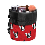 Red French Bulldog Pattern Print Drawstring Makeup Bag