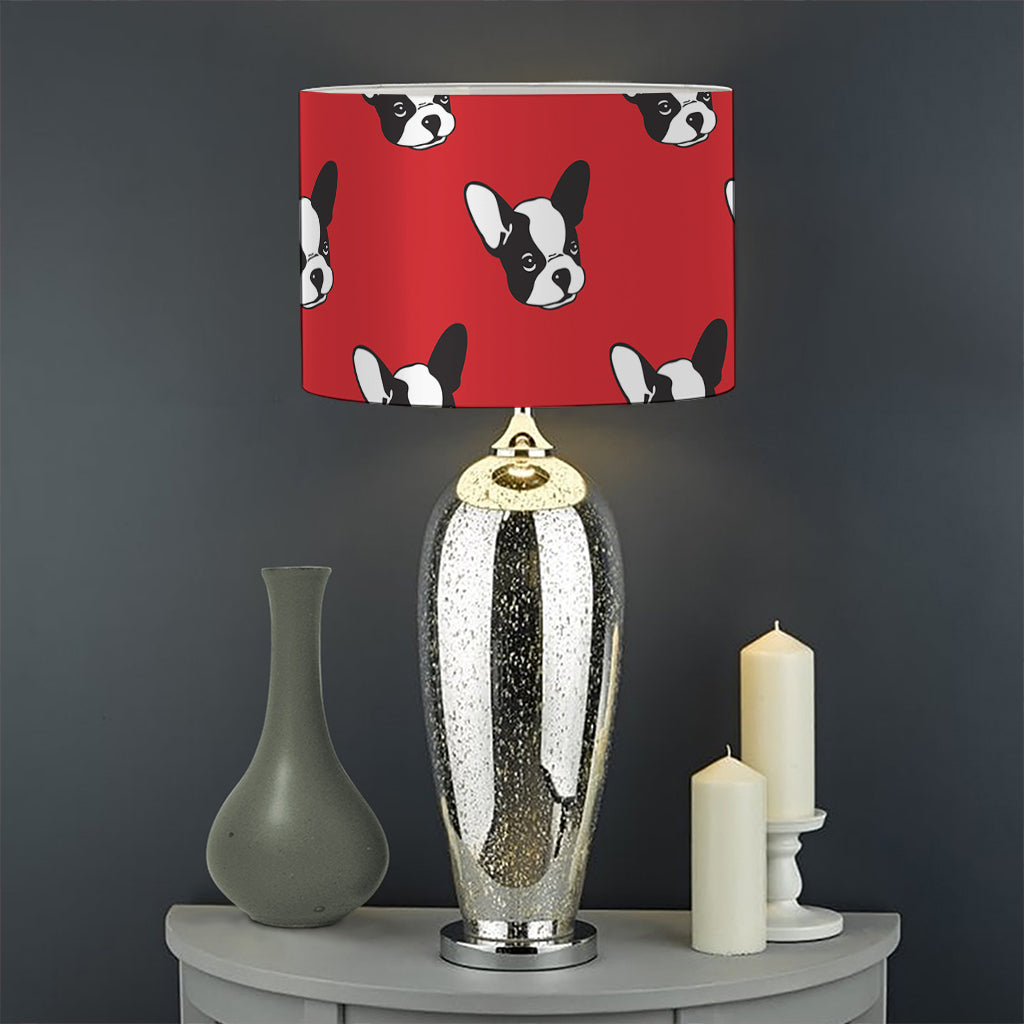 Red French Bulldog Pattern Print Drum Lamp Shade