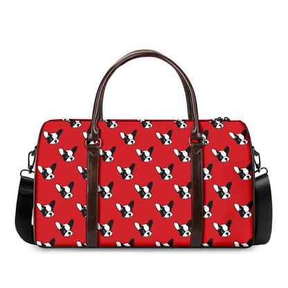 Red French Bulldog Pattern Print Duffle Bag