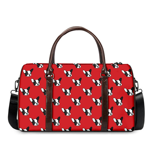 Red French Bulldog Pattern Print Duffle Bag