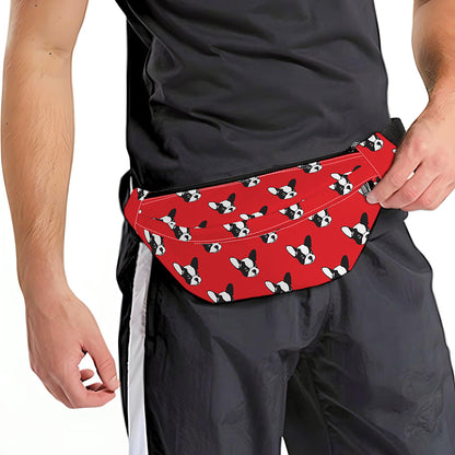 Red French Bulldog Pattern Print Fanny Pack