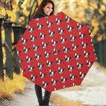 Red French Bulldog Pattern Print Foldable Umbrella
