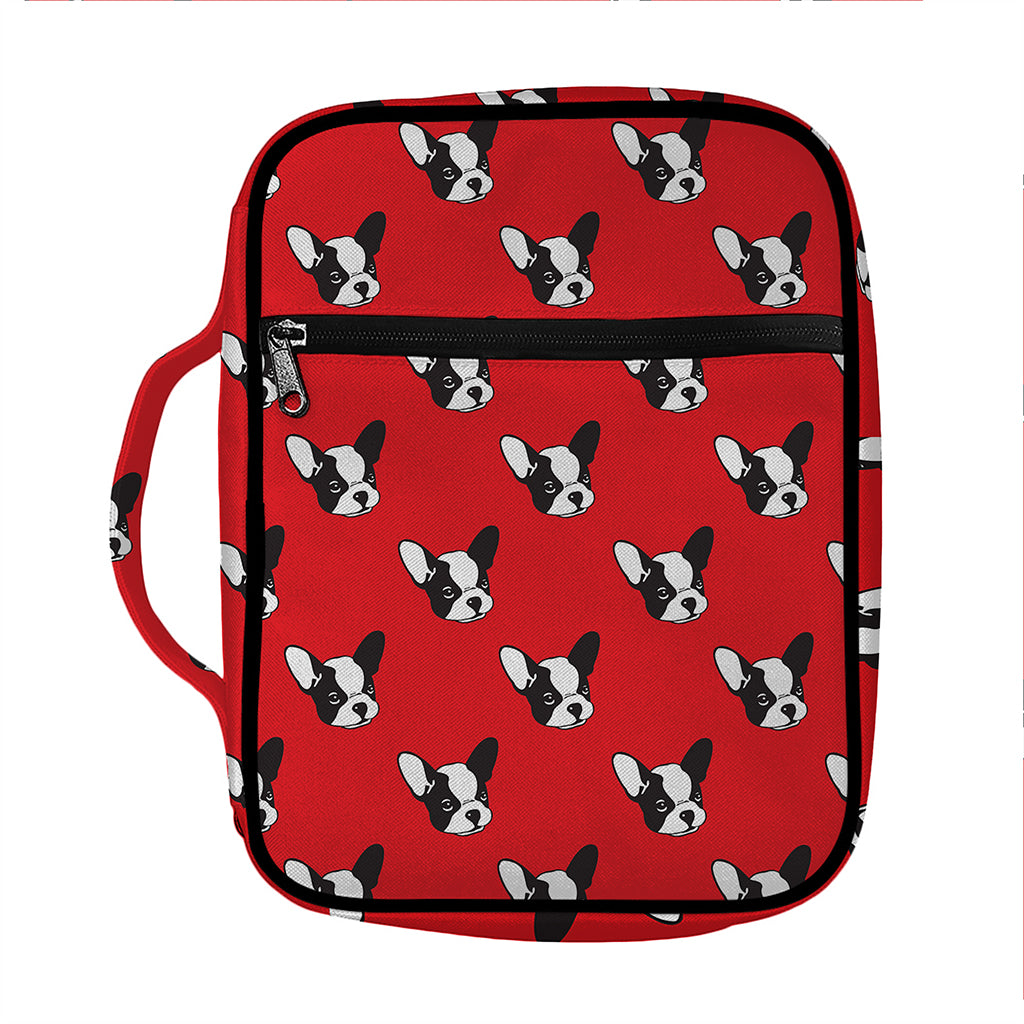 Red French Bulldog Pattern Print Front Pocket Bible Bag