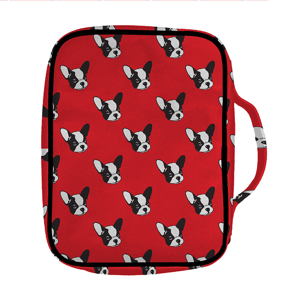 Red French Bulldog Pattern Print Front Pocket Bible Bag
